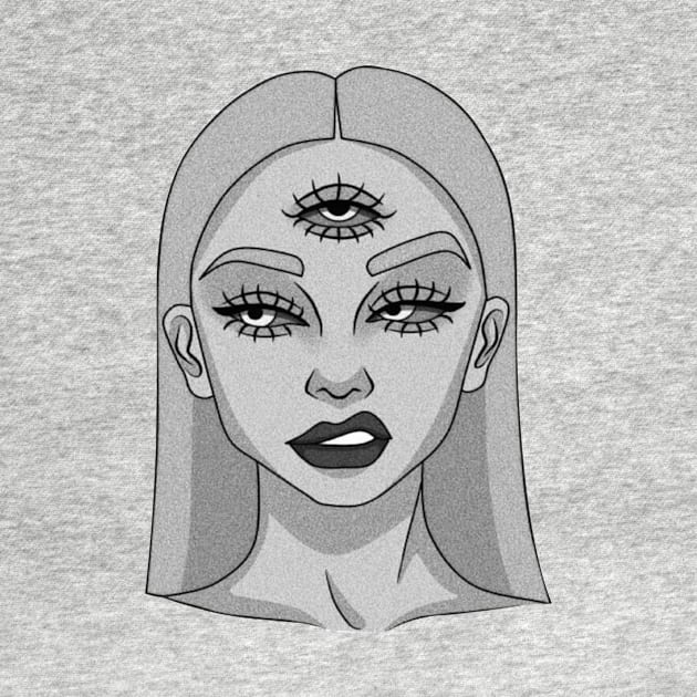 The young lady with three eyes - Drawing - B&W by euror-design